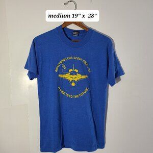 Vtg 90s Armstrong Cub Scout "Flying/Future" Blue Medium T-Shirt Single Stitch